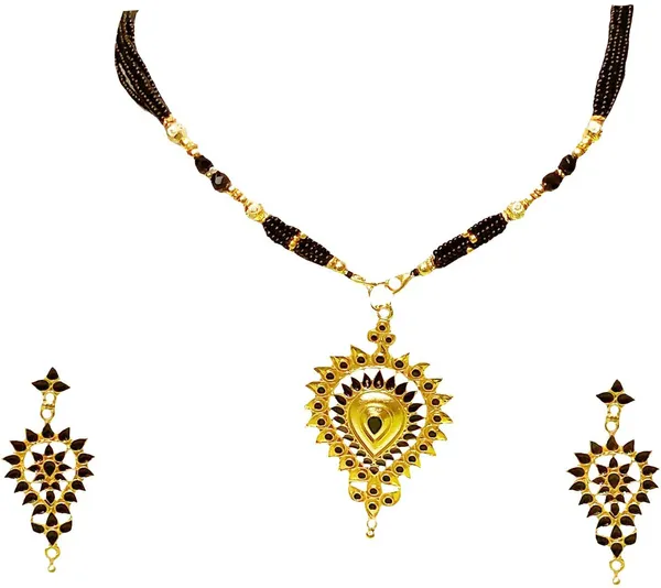 Assamese_Traditional_Gold_Plated_Black_Colour_Dugdugi_Tassel_Jewellery_Set_For_Women